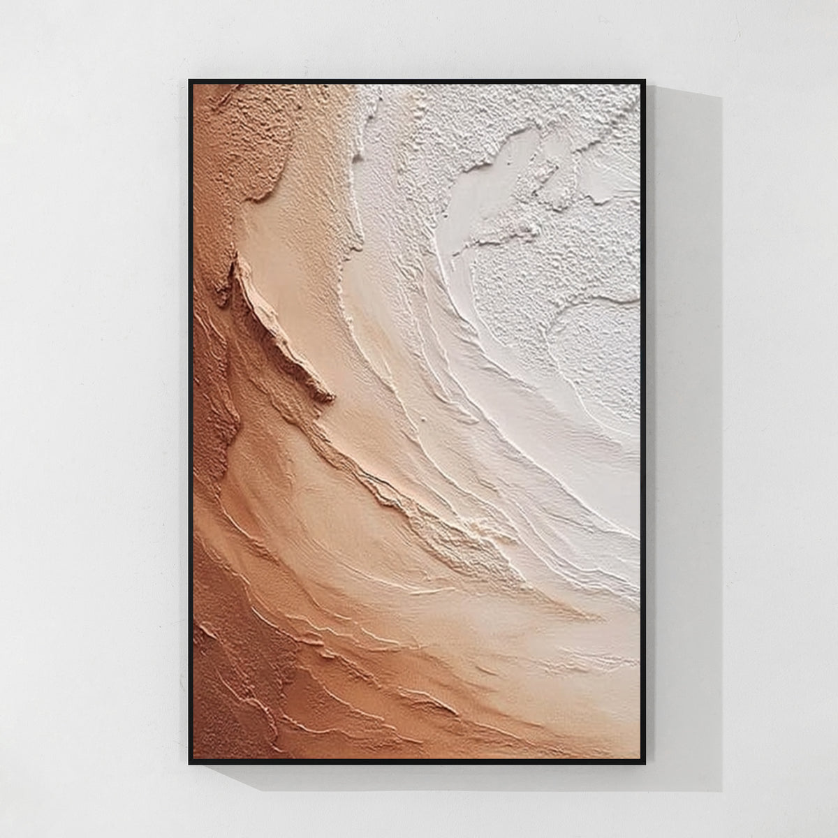 Beige and brown textured abstract wall art with black frame featuring minimalist organic texture design for contemporary interiors