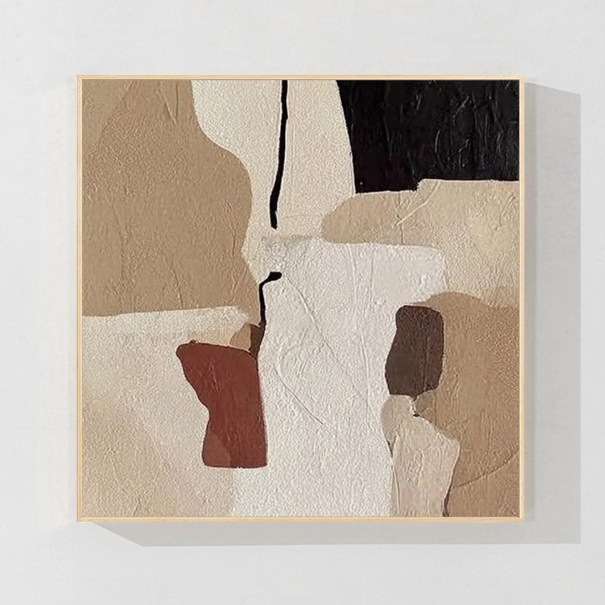 Beige textured abstract wall art with light wood frame for modern home decor