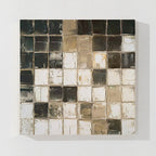 Black and beige geometric abstract wall art with textured painting details, modern minimalist decor for contemporary interiors