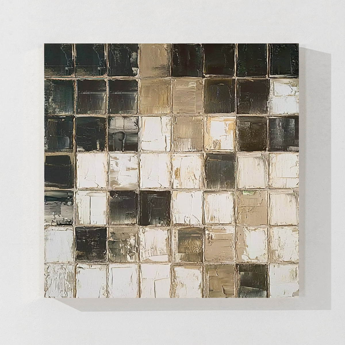 Black and beige geometric abstract wall art with textured painting details, modern minimalist decor for contemporary interiors