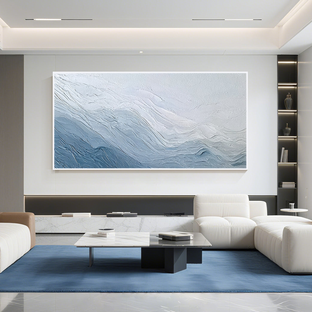 Blue neutral textured wall decor painting for modern home interior design