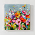 Colorful floral abstract textured canvas wall art featuring vibrant flowers and bold brush strokes, modern flower painting with rich colors for contemporary home decor