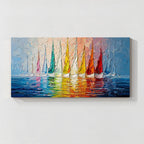 Colorful sailboat wall art with textured brushwork, featuring vibrant sailboats on the water in a contemporary painting style