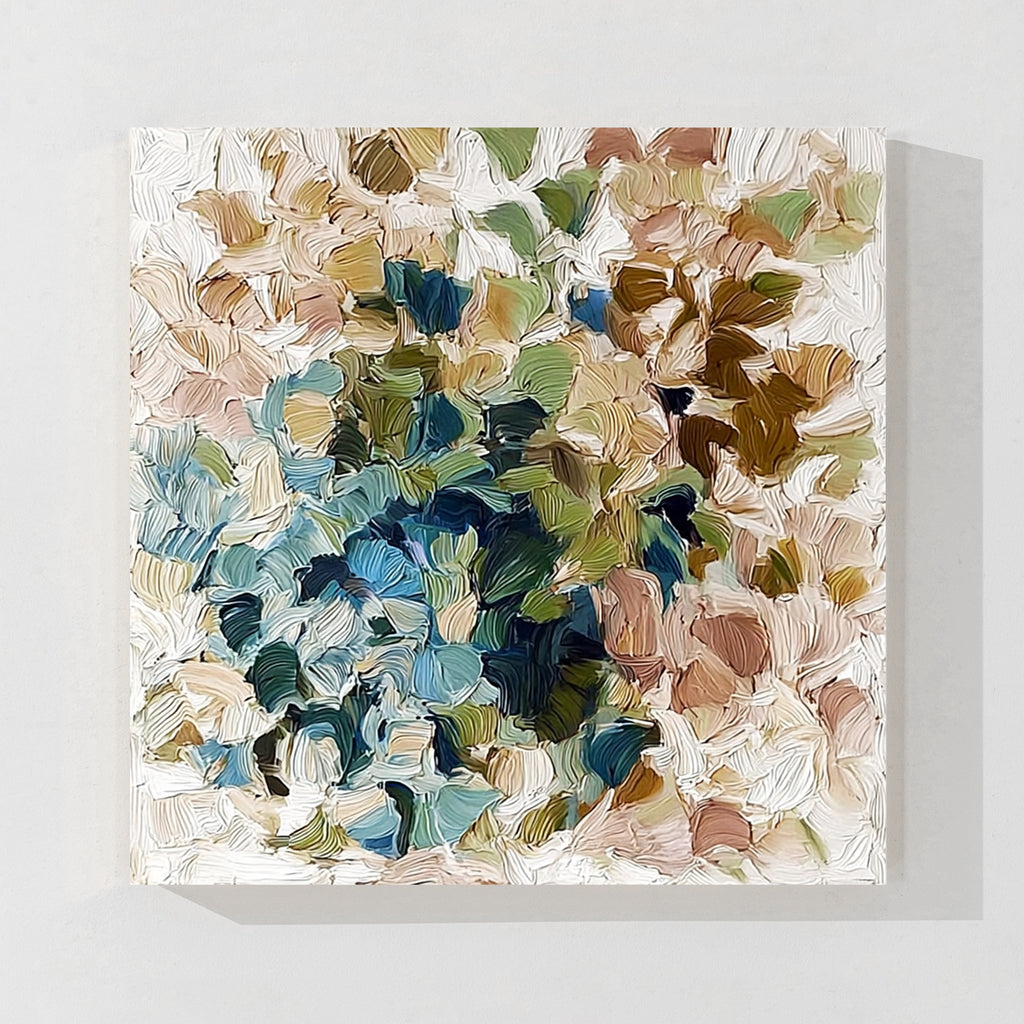 Colorful textured abstract canvas wall art with layered brush strokes