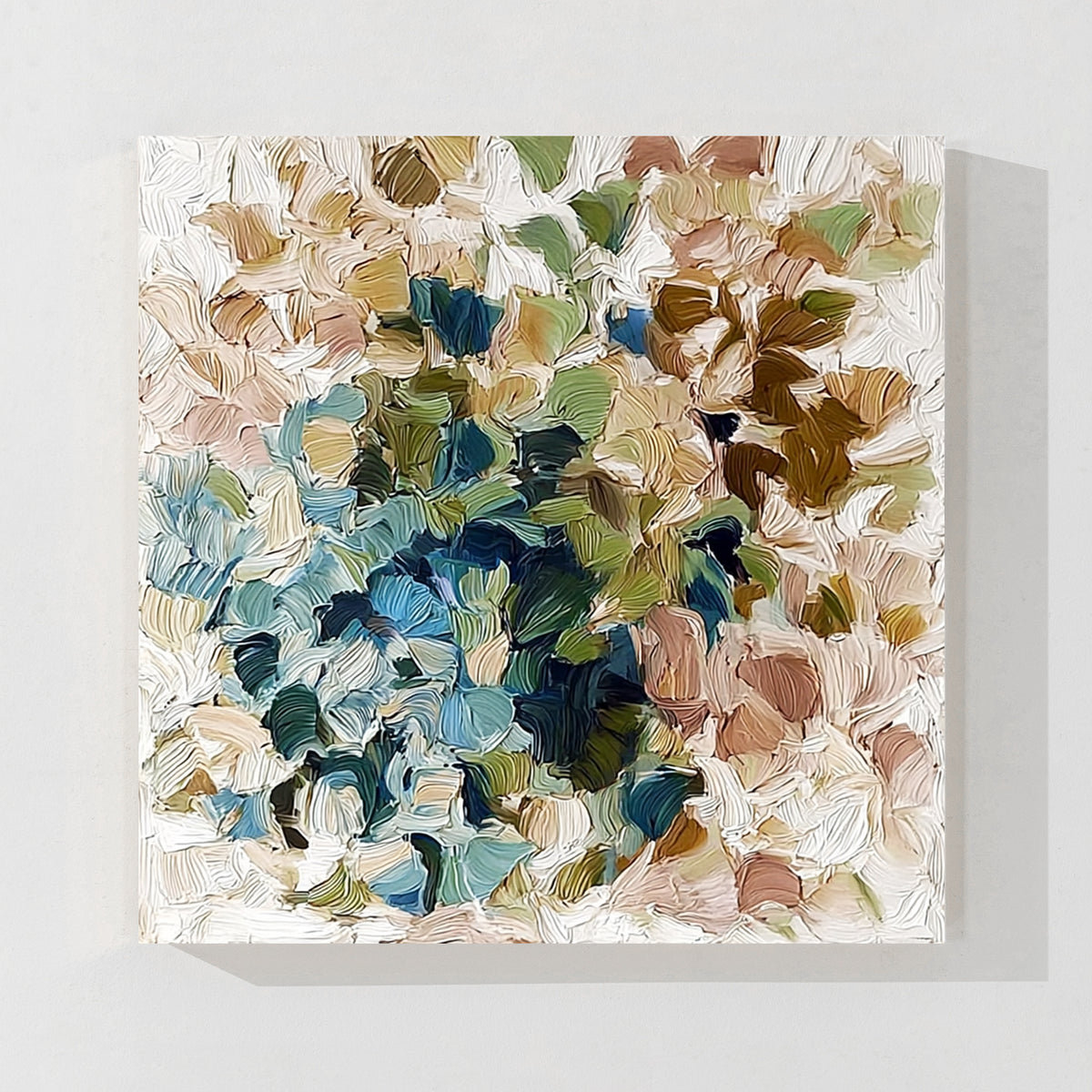 Colorful textured abstract canvas wall art with layered brush strokes