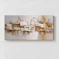 Cream beige and gold relief textured abstract wall art with layered 3D texture