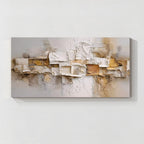 Cream beige and gold relief textured abstract wall art with layered 3D texture