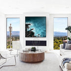 Deep blue ocean abstract art with black frame, modern coastal wall decor for living room