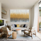 Gold abstract texture canvas wall decor displayed in a modern living room