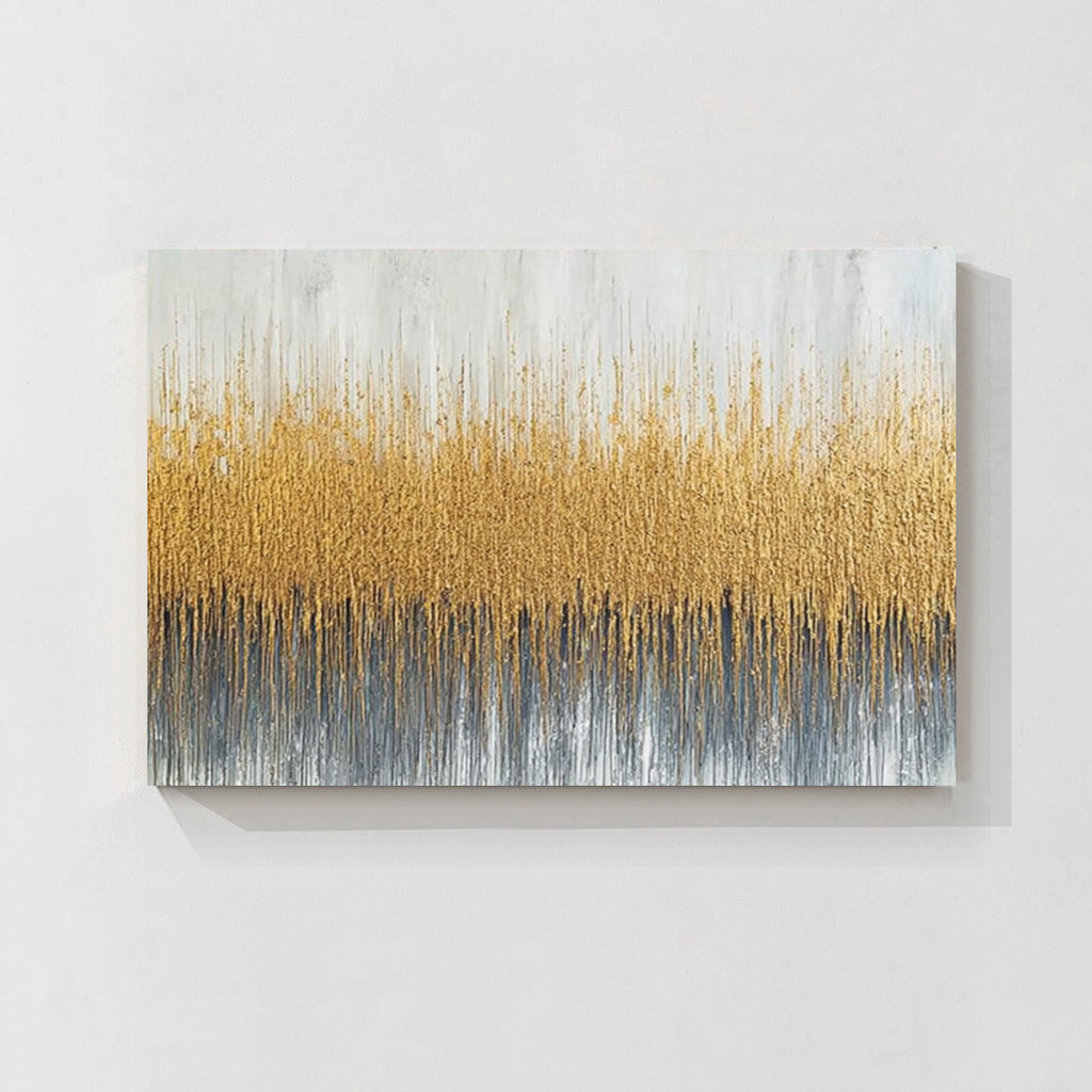 Gold textured abstract wall art painting with layered vertical patterns and modern neutral tones for home decor