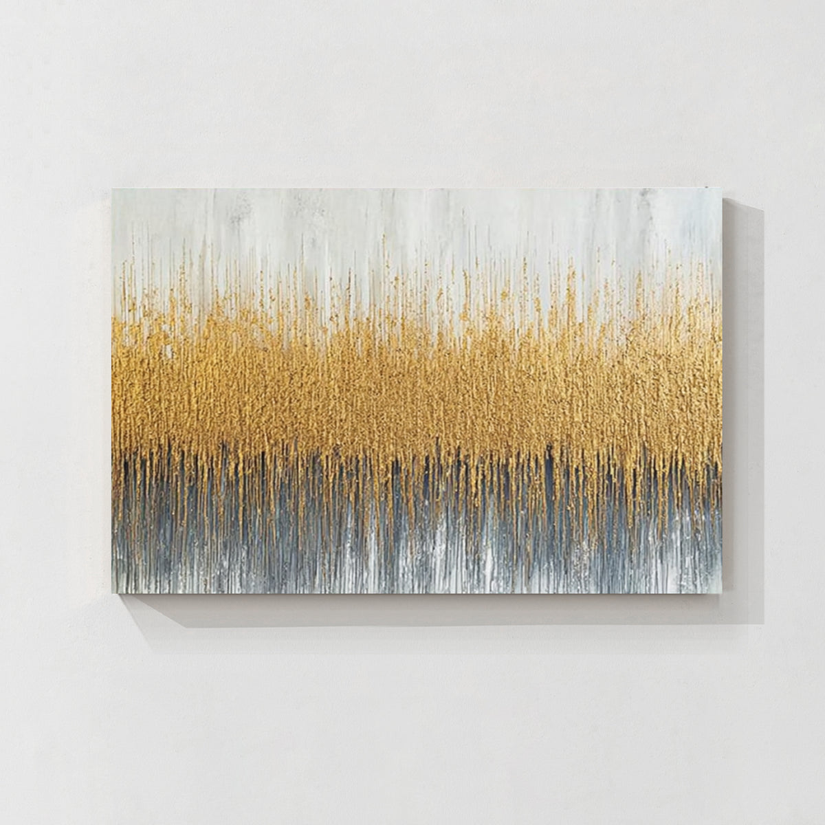 Gold textured abstract wall art painting with layered vertical patterns and modern neutral tones for home decor