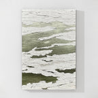 Green and white textured abstract wall art featuring layered organic patterns and minimalist modern canvas design