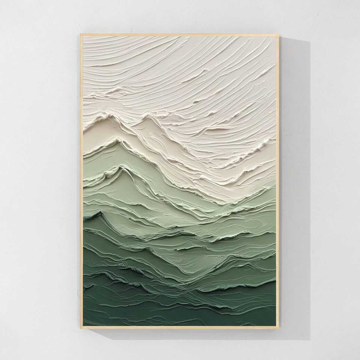Green gradient textured abstract wall art with wood frame for modern home decor