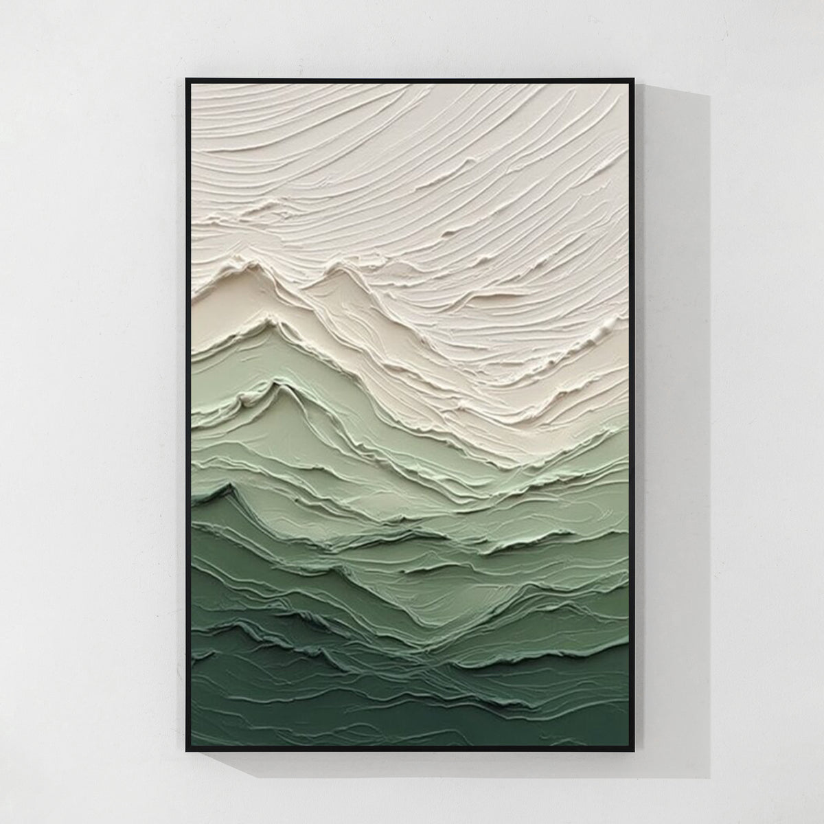green textured abstract canvas wall art with black frame