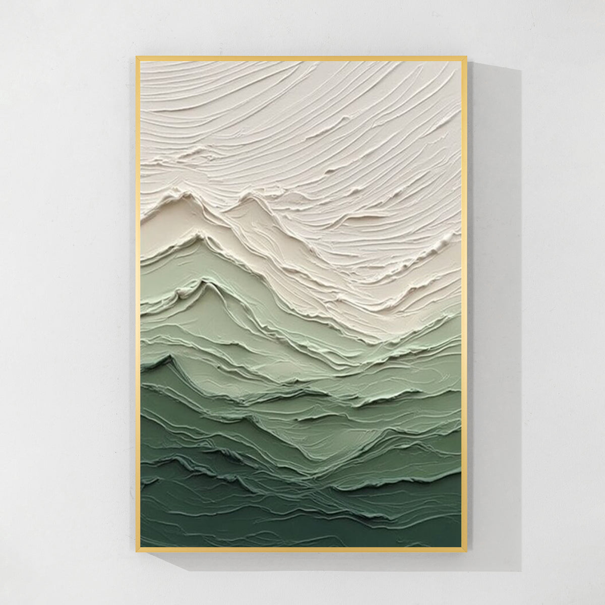 green textured abstract canvas wall art with gold frame