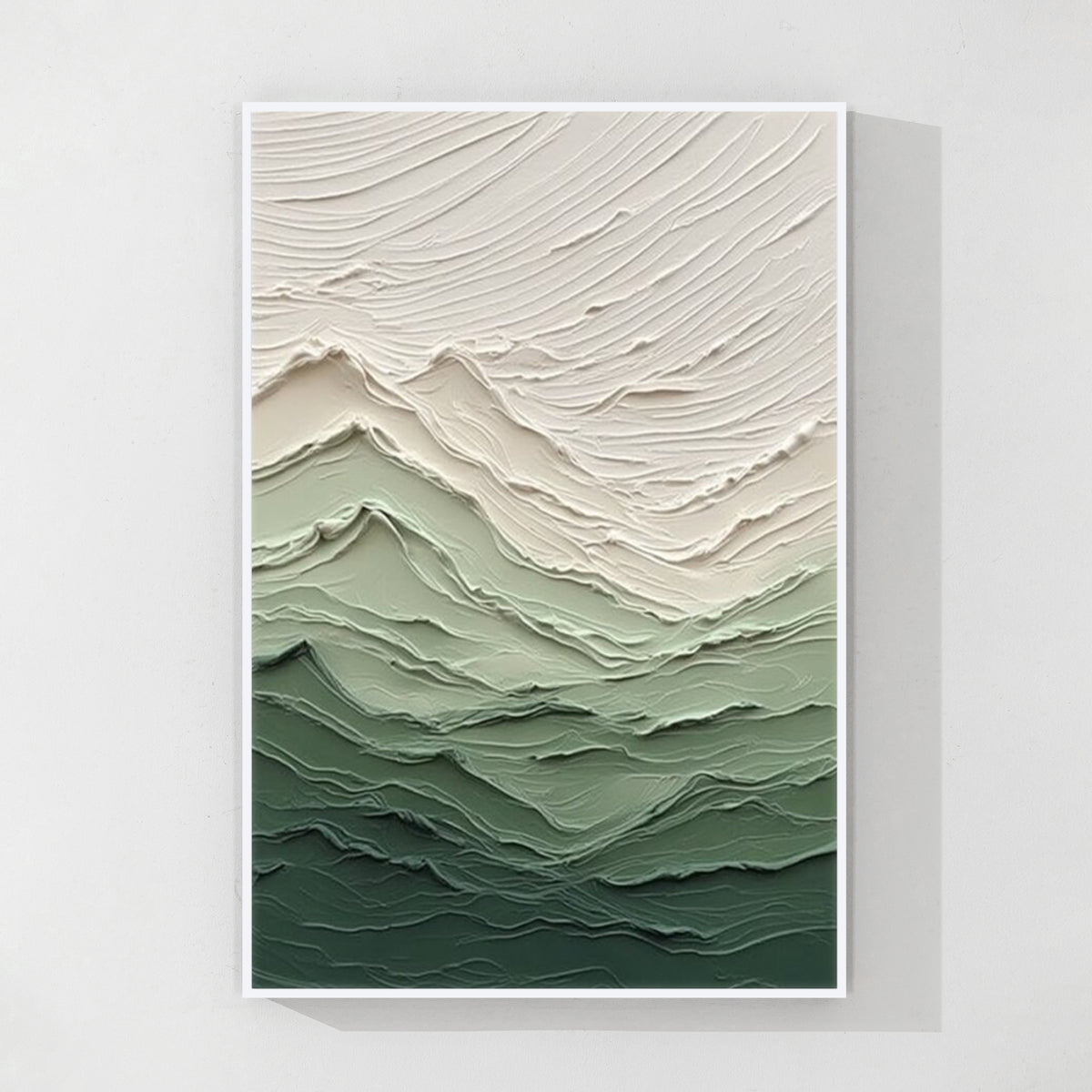 green textured abstract canvas wall art with white frame