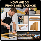 Hand painted wall art framing and secure packaging process for shipping