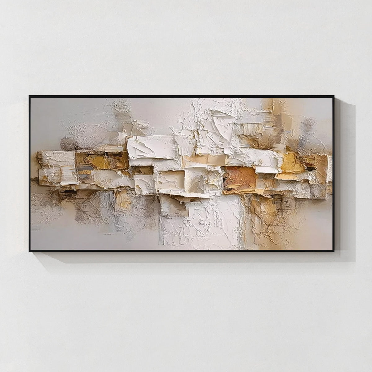 Layered cream and beige textured abstract wall art with black frame, modern wall decor