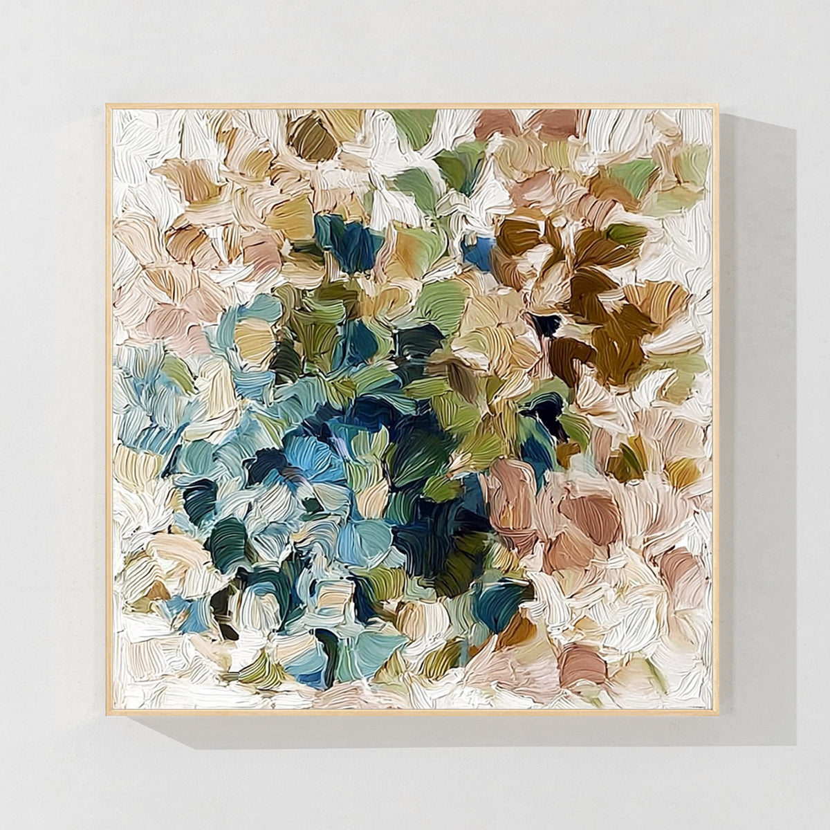 Modern colorful textured abstract canvas wall art with wood frame and layered brush strokes