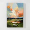 Modern landscape abstract textured canvas wall art featuring colorful sky, mountains and rich brush strokes for contemporary home decor