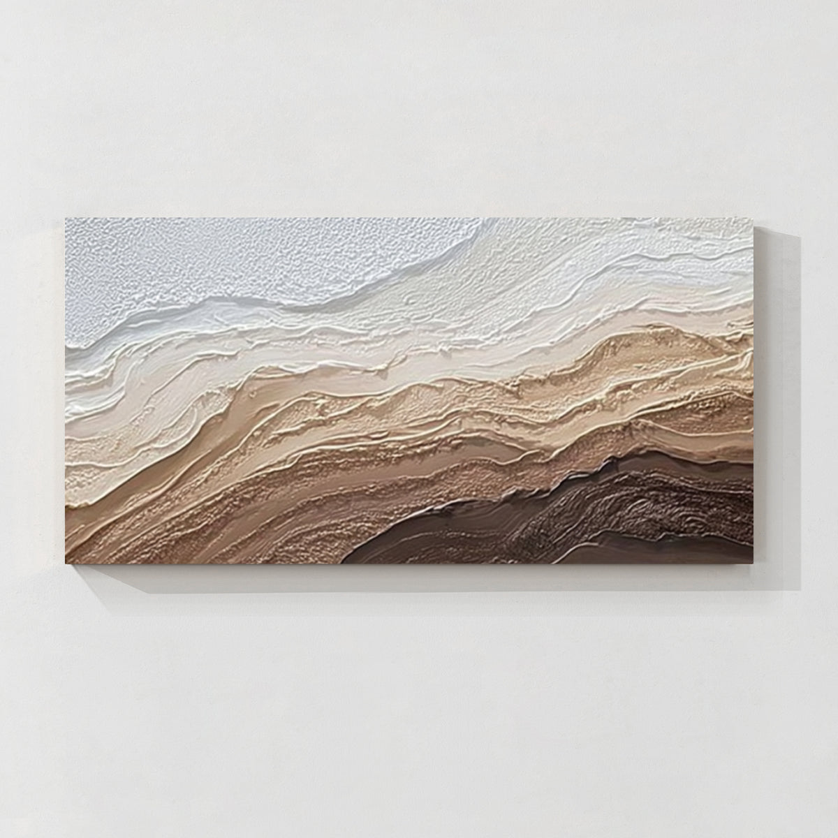 Neutral textured abstract wall art with layered beige and brown tones, modern minimalist painting for living room decor