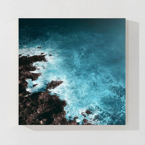 Blue ocean wave abstract painting with textured details, modern coastal wall art for home decor
