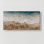 Textured ocean wave beach wall art with teal blue water and sandy beige tones