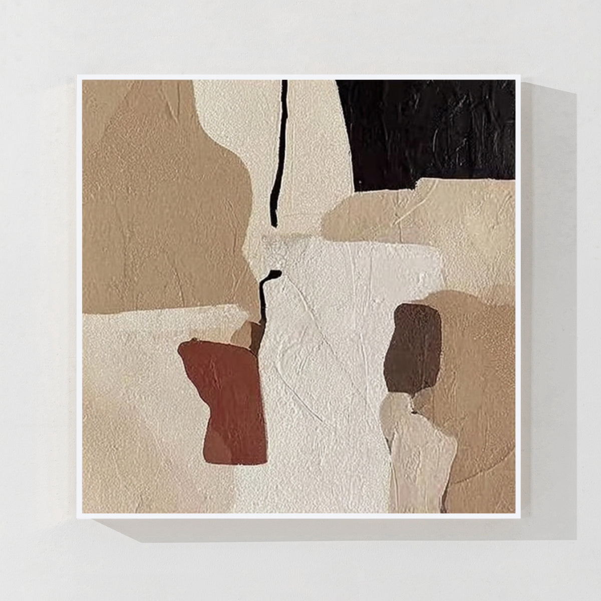 White frame neutral abstract wall art painting with textured details and minimalist modern design