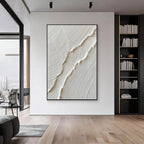 White relief textured abstract wall art with black frame, minimalist modern wall decor for contemporary living room