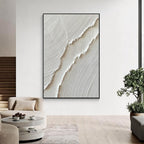 Minimal white textured abstract wall art with black frame, modern neutral wall decor for living room